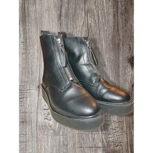 H&M women black platform front zipper boots US 7
